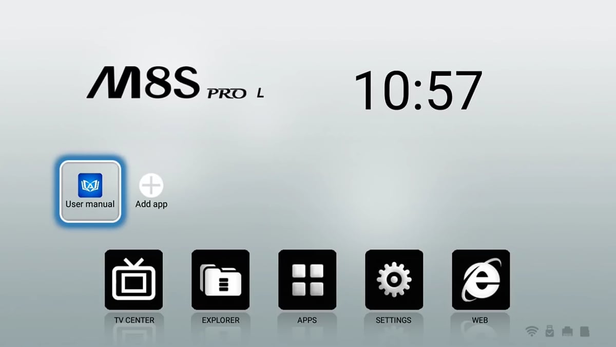 Mecool M8S Pro L - Start přístroje a menu (firemní OS)