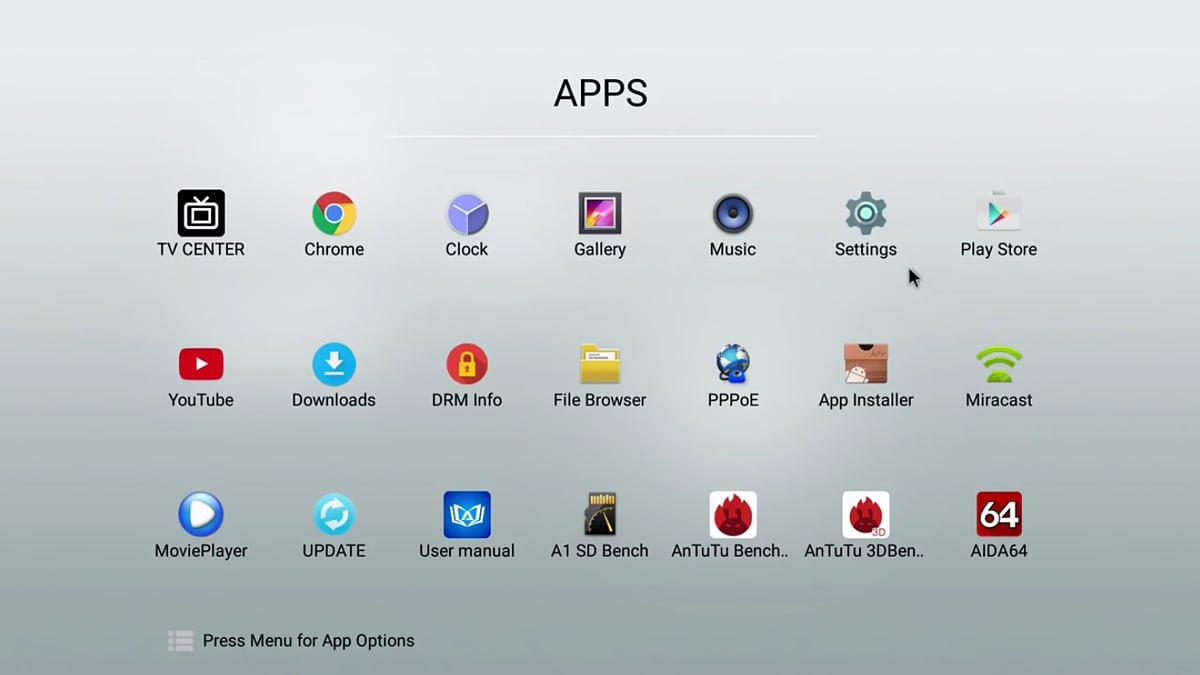 Mecool M8S Pro L - Start přístroje a menu (firemní OS)