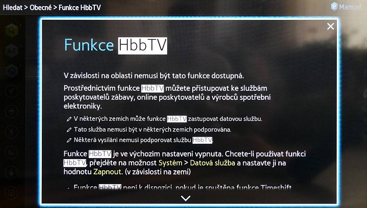 Zprovoznění HbbTV podle elektronického manuálu.