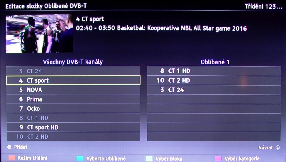 Panasonic TX-50DS630 - třídění kanálů