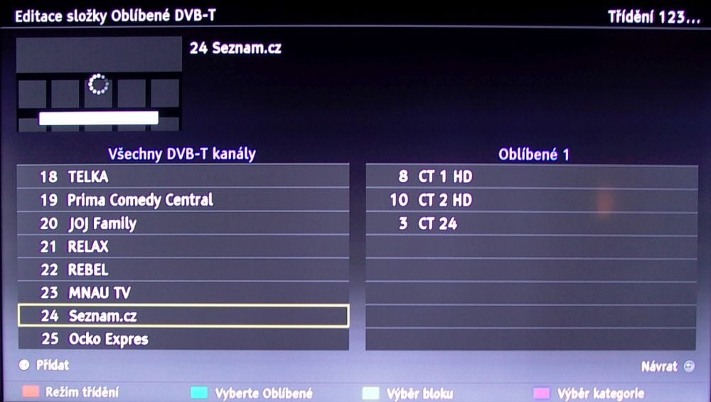 Panasonic TX-50DS630 - třídění kanálů
