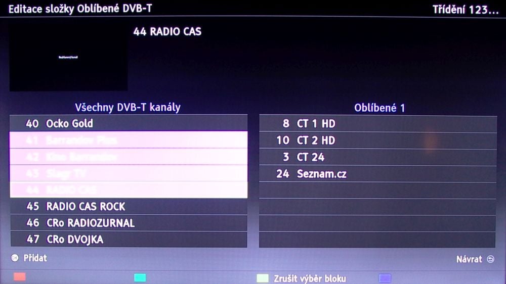 Panasonic TX-50DS630 - třídění kanálů