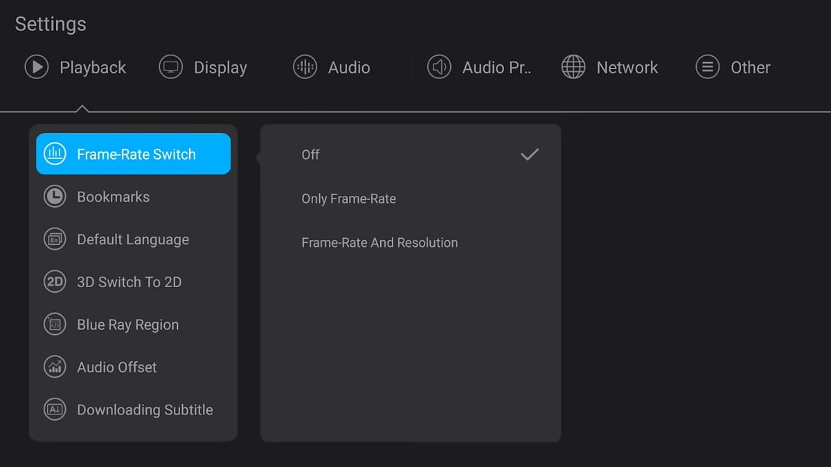 Zidoo X20 Pro - Nastavení přehrávání