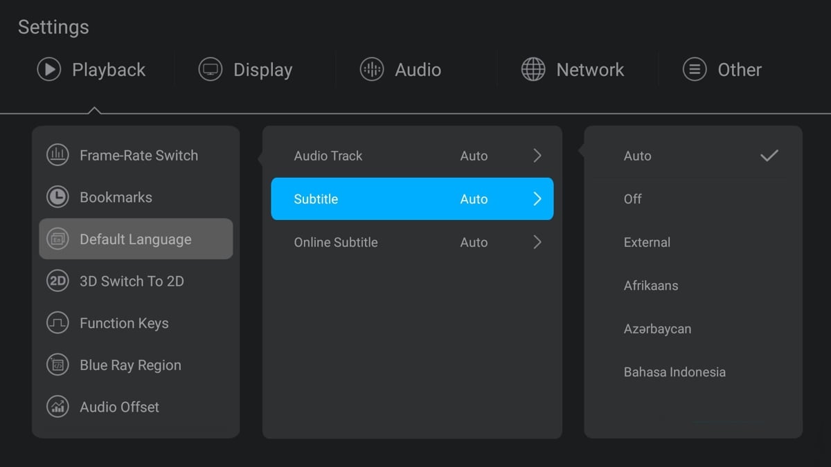 Zidoo X20 Pro - Nastavení přehrávání