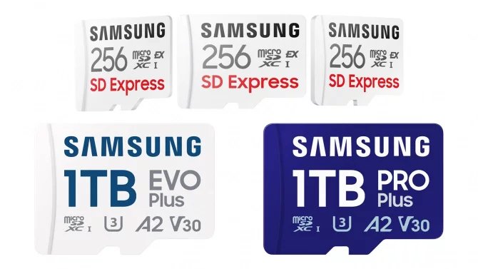 MicroSD Express karty Samsung a 1TB microSD karty Evo Plus a Pro Plus
