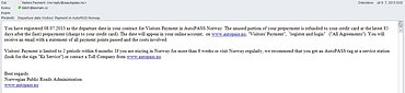 Automaticky zaslaný e-mail po projetí mýtnicí.
