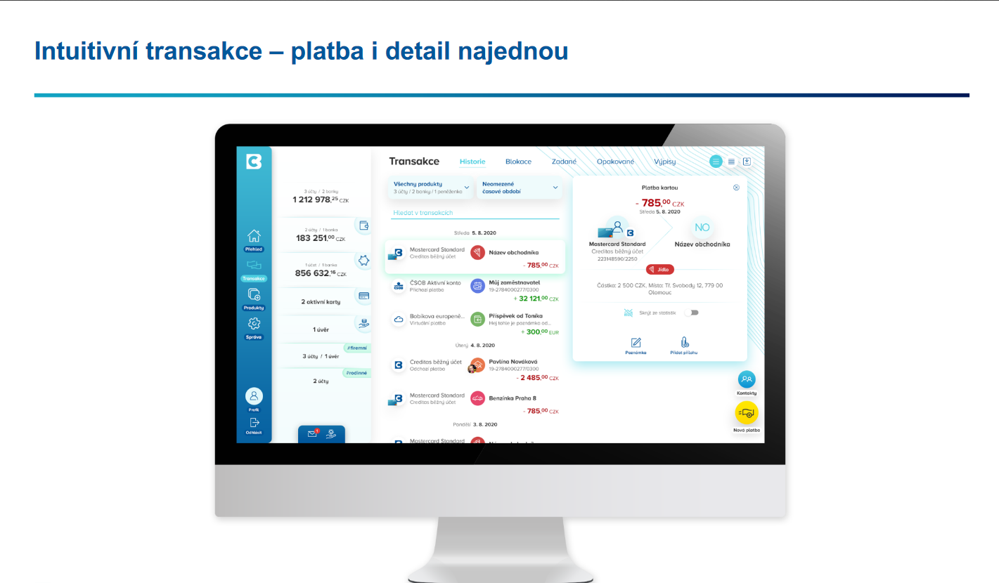 CREDITAS Banking mobile umí integrovat a ovládat účty od 21 různých bank (včetně slovenských).