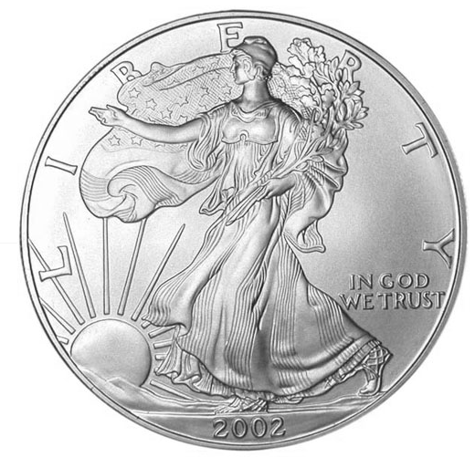 Stříbrná investiční mince Eagle. 1 OZ, 1 dolar, USA