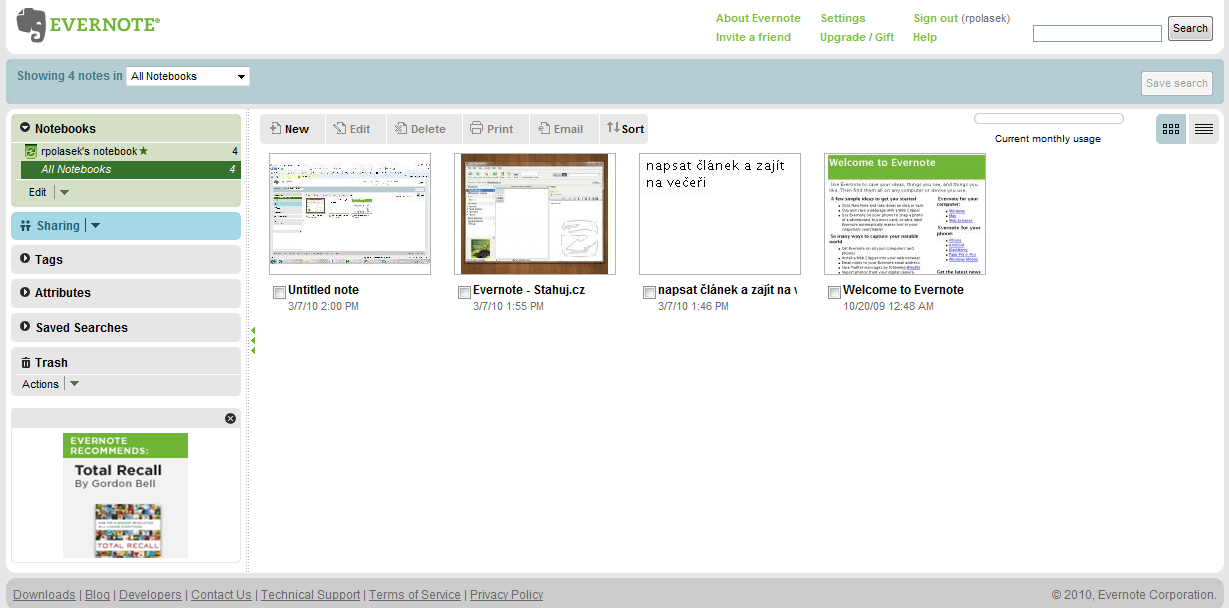 <p>Evernote - snadná tvorba jakýchkoliv poznámek</p>