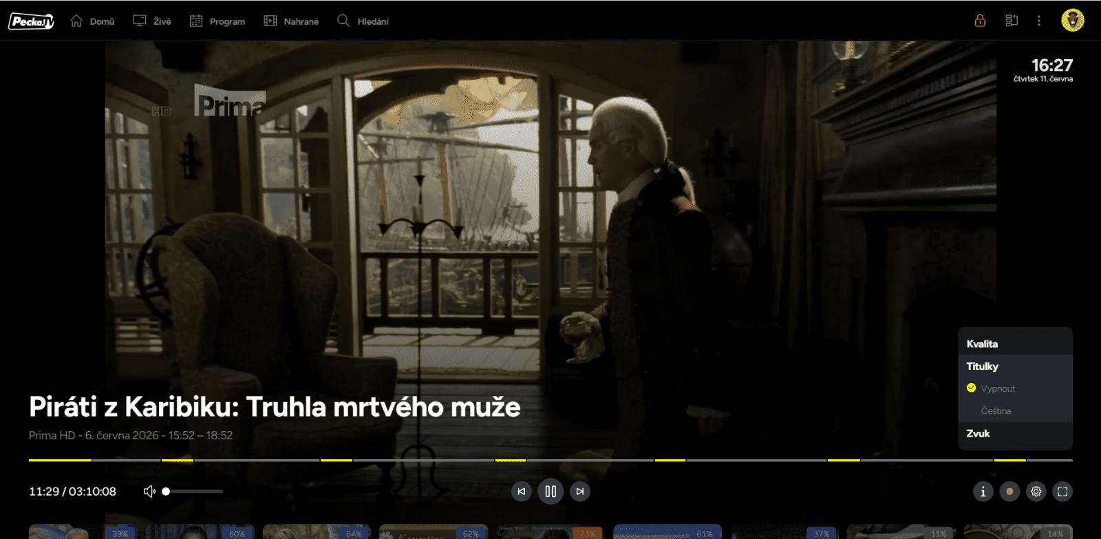 Nastavení kvality obrazu a zvuku ve službě Pecka.TV