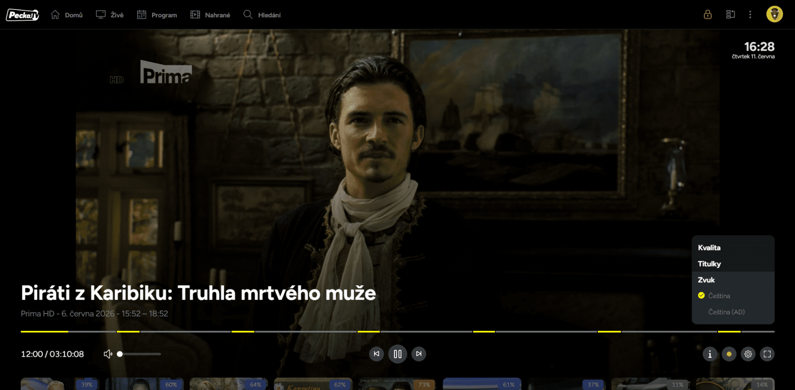 Nastavení kvality obrazu a zvuku ve službě Pecka.TV