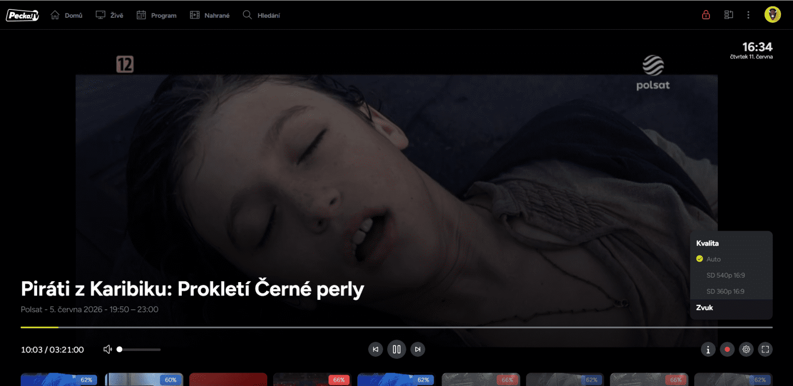 Nastavení kvality obrazu a zvuku ve službě Pecka.TV