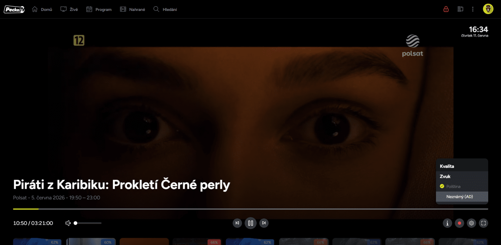 Nastavení kvality obrazu a zvuku ve službě Pecka.TV