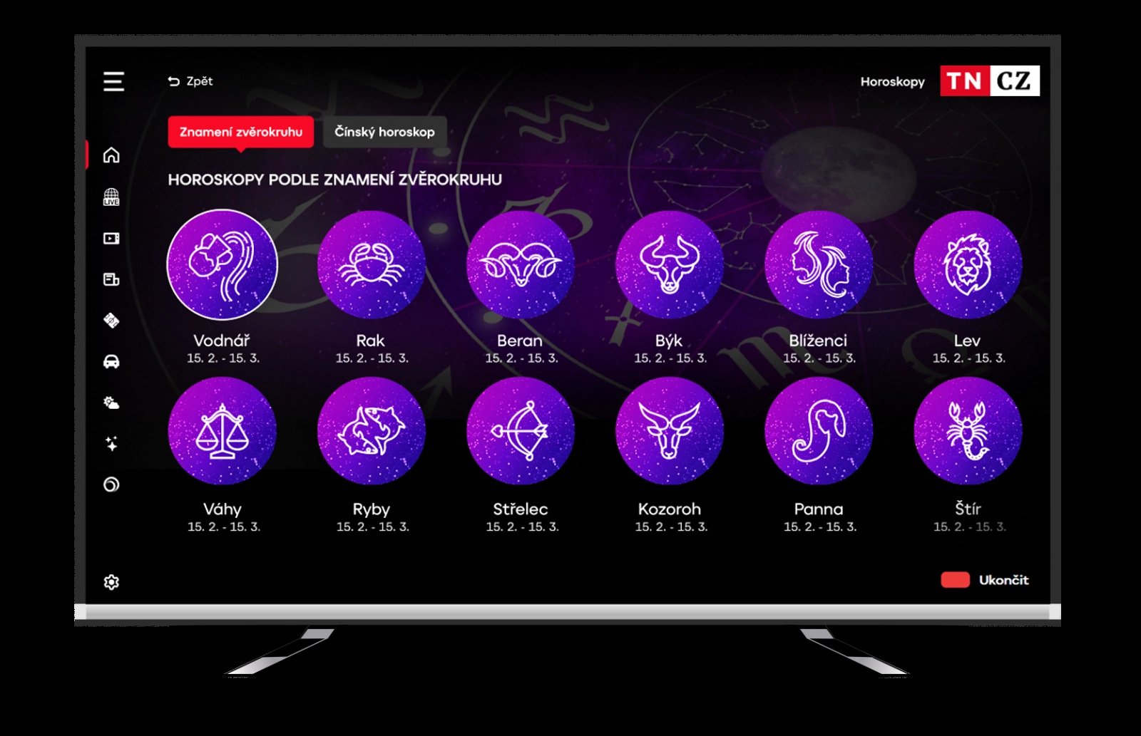 Ukázky zpravodajské aplikace TV Nova v prostředí hybridního vysílání na chytrých televizorech