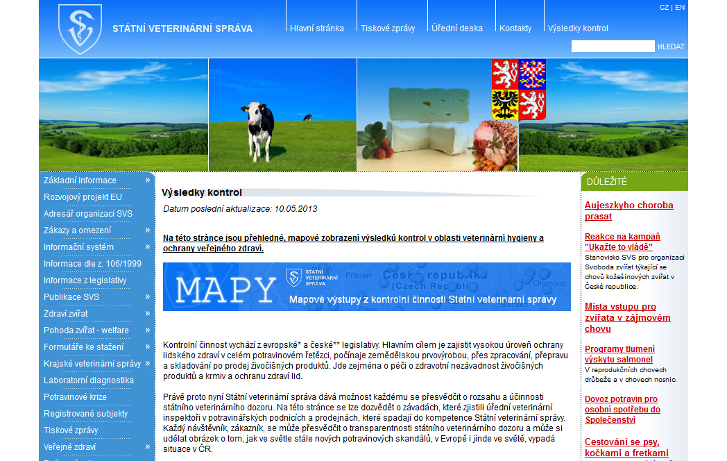 Nový web veterinářů o kontrolách potravin: Mapy SVS