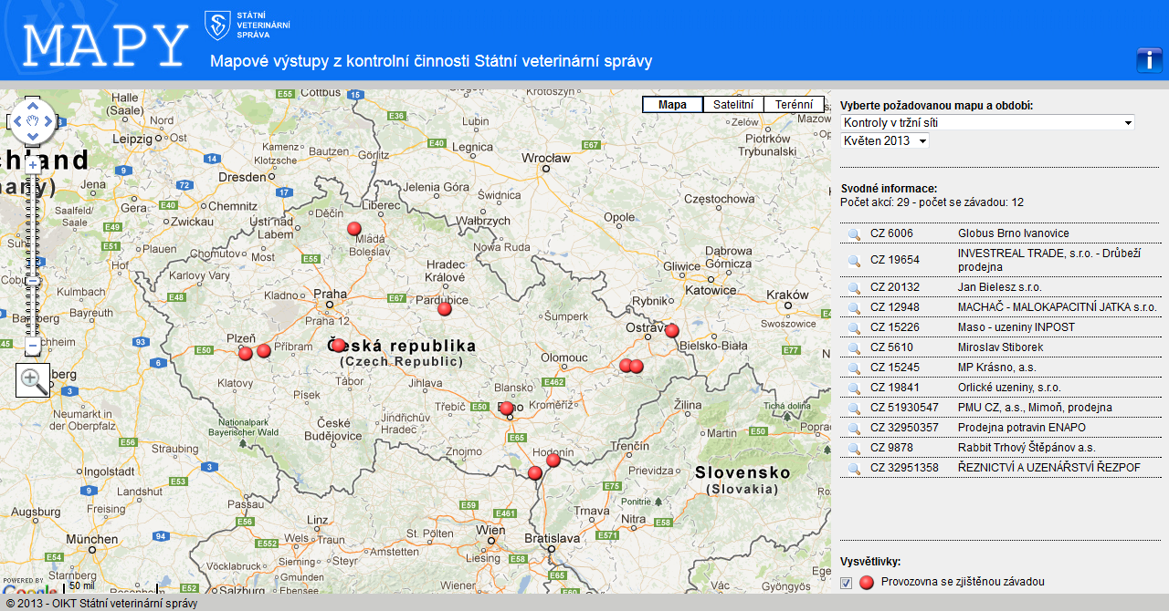 Nový web veterinářů o kontrolách potravin: Mapy SVS