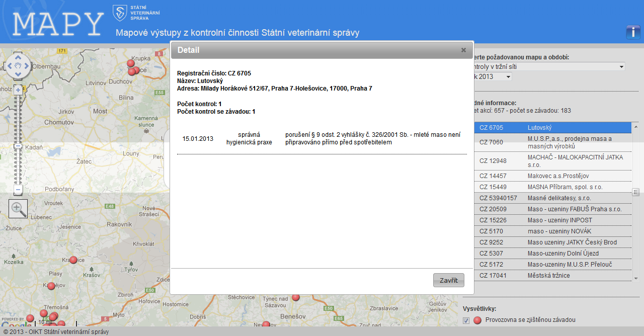 Nový web veterinářů o kontrolách potravin: Mapy SVS