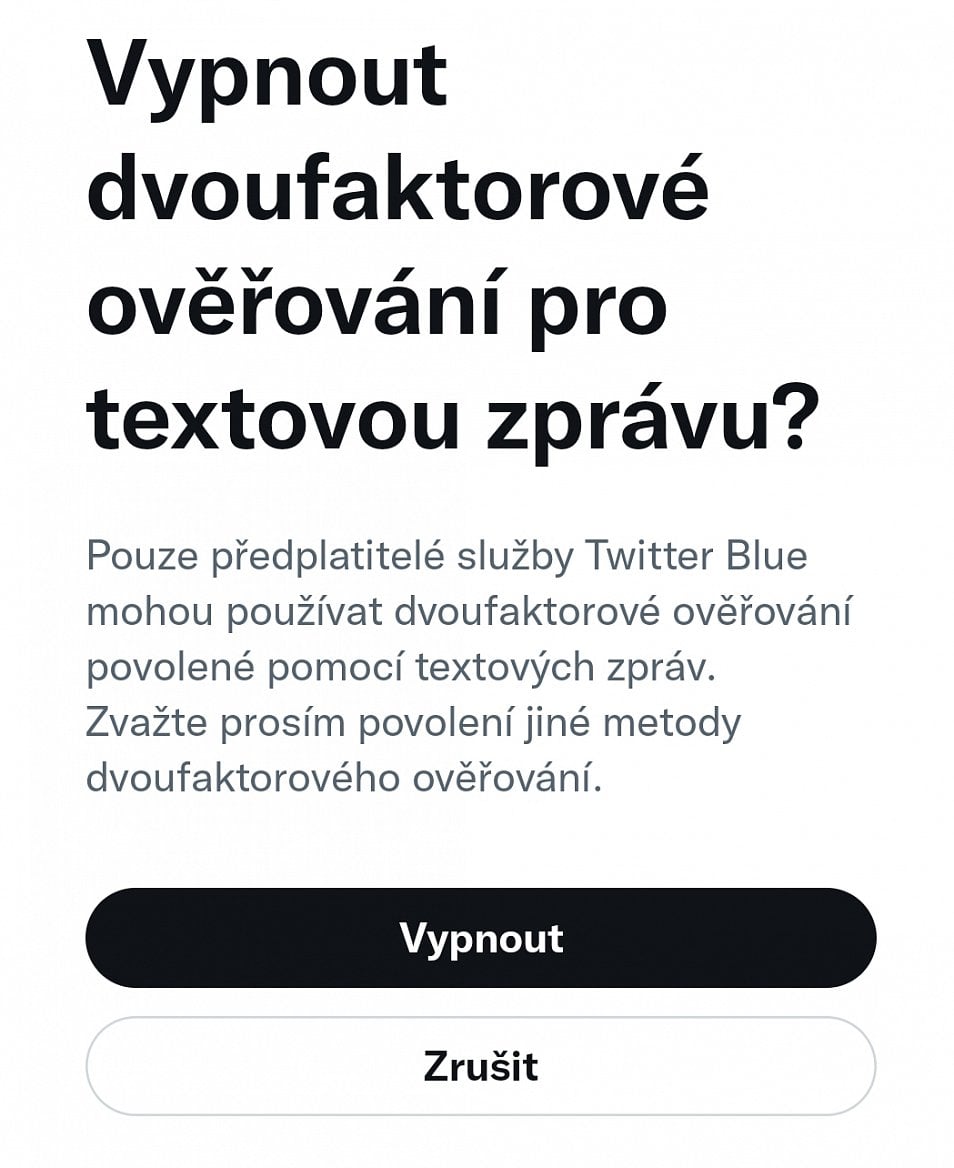 Dvoufaktorové ověření na Twitteru přes SMS jen pro platící