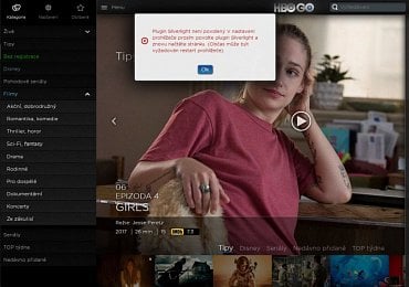 Mozilla Firefox 50 stále pro HBO GO vyžaduje spustitelný (nebo spuštěný) modul Silverlight.