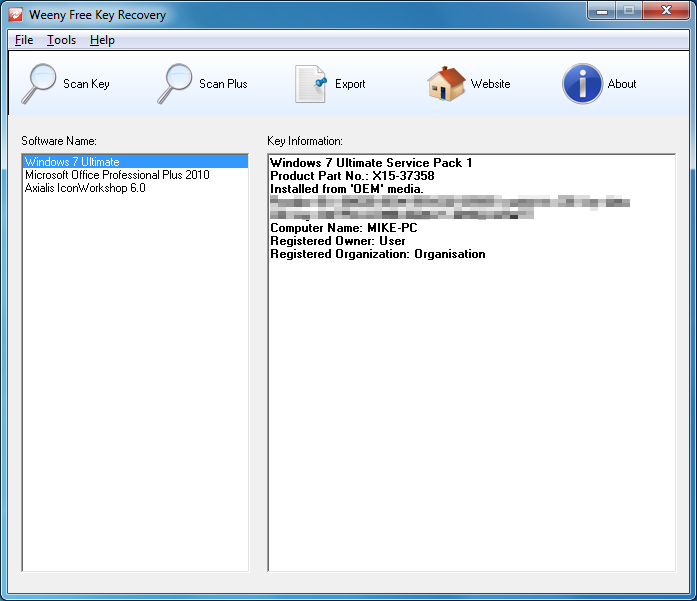 Weeny Free Key Recovery dokáže ze systému získat ztracené licenční údaje