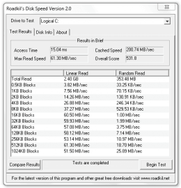 <p>Disk Speed - různé testy podle velikosti bloku</p>
