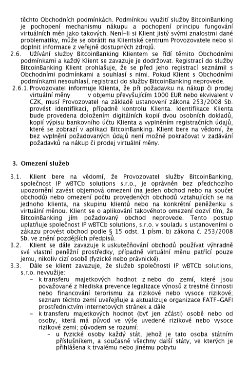 Smlouva s wBTCb o nákupu a prodeji bitcoinů.
