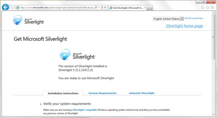 Pokud již Silverlight 5.1 máte nasintalovaný, obdržíte tuto hlášku