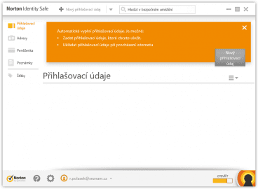 V aplikaci Identity Safe můžete bezpečně uložit své přihlašovací údaje nebo informace o platebních kartách