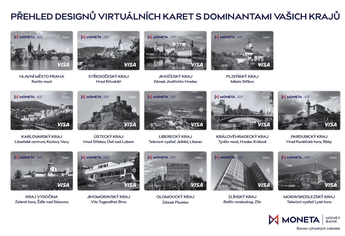 Nové vizuály virtuálních karet od Moneta Money Bank