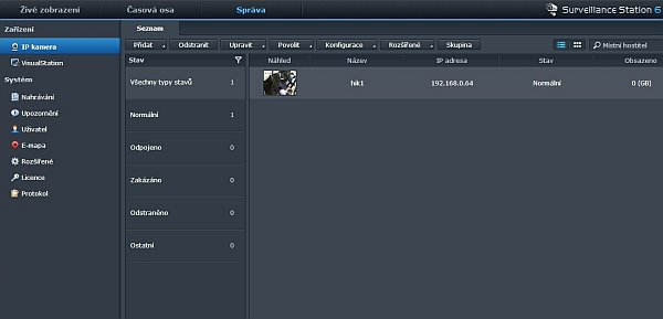 Synology Surveillance Station – instalace a přidání kamery
