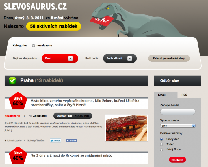 SlevoSaurus.cz: menší, se slibnými obraty a slevosaurusem.