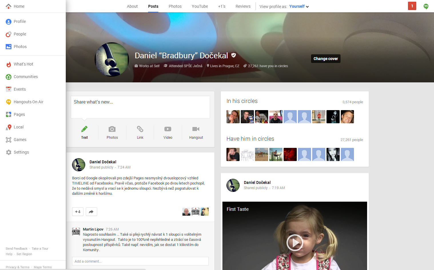 Google+ nový vzhled 2013/05