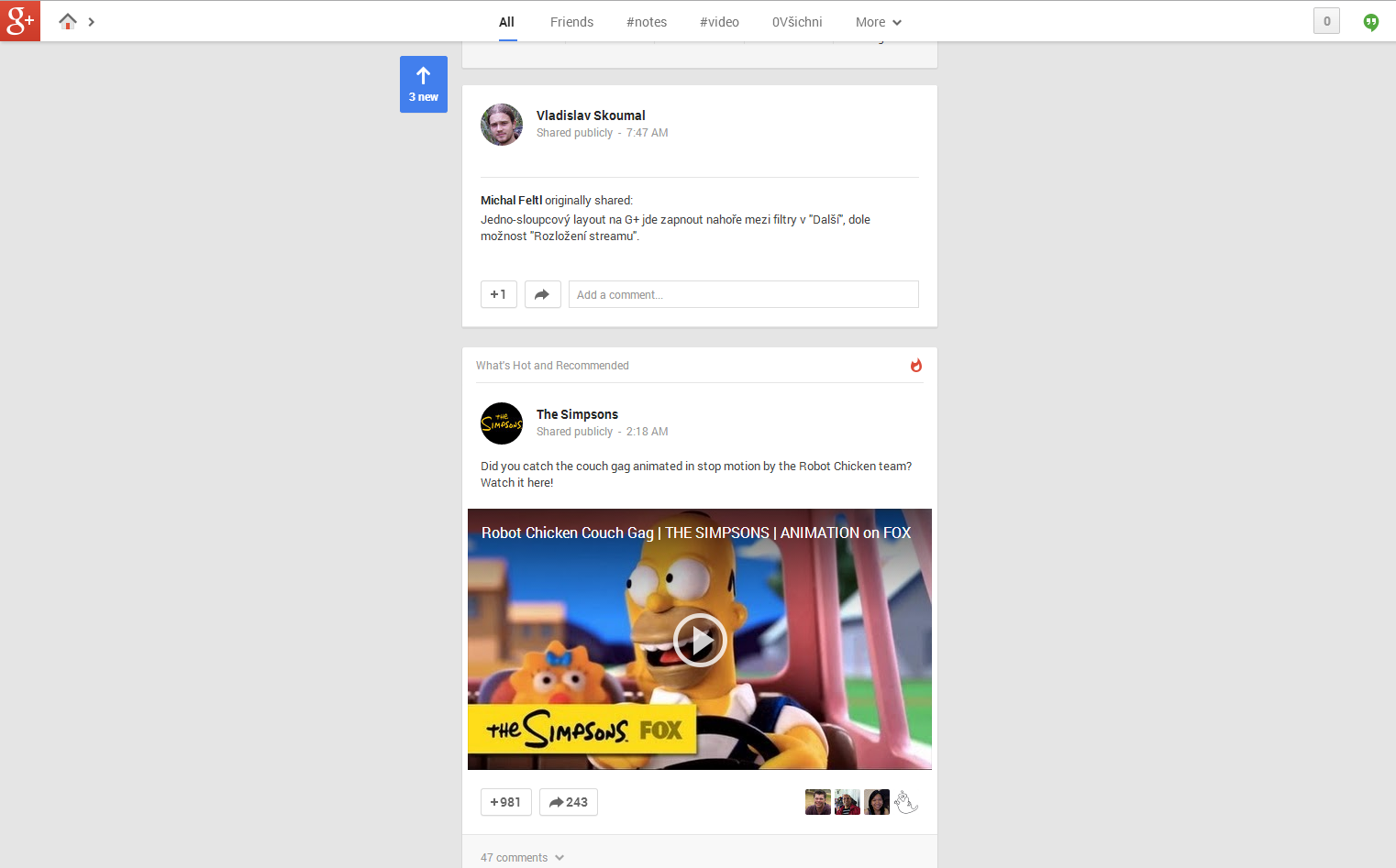 Google+ nový vzhled 2013/05
