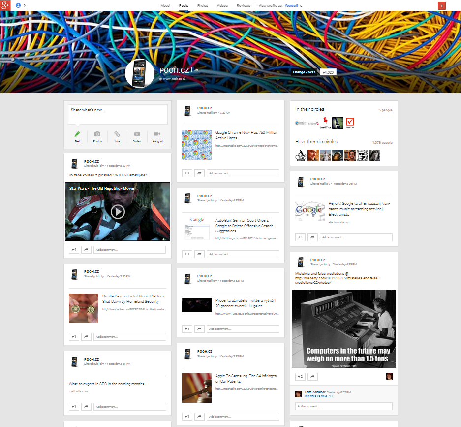 Google+ nový vzhled 2013/05