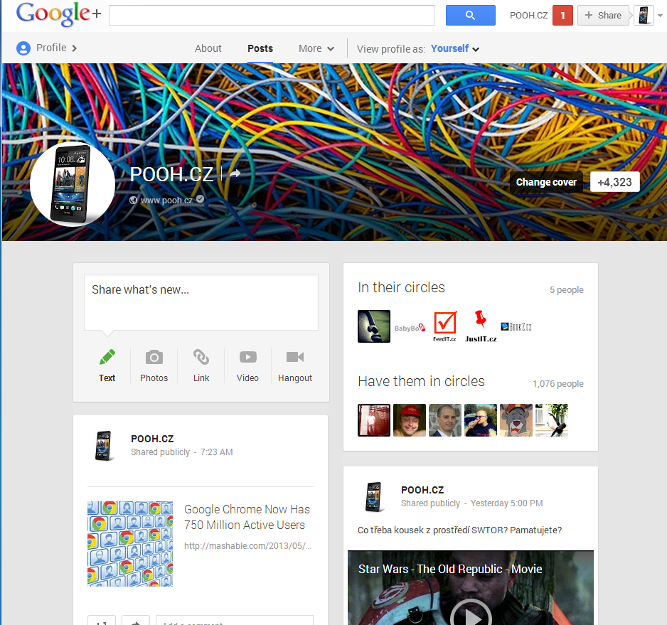 Google+ nový vzhled 2013/05