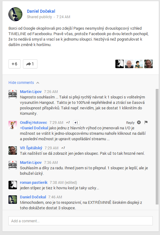 Google+ nový vzhled 2013/05