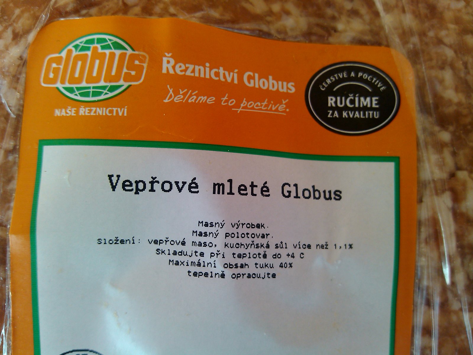 Vepřové mleté, polotovar: podíl masa neuveden, 0,61 kg za 72,50 Kč, 119,00 Kč/kg, obsahuje sůl	
