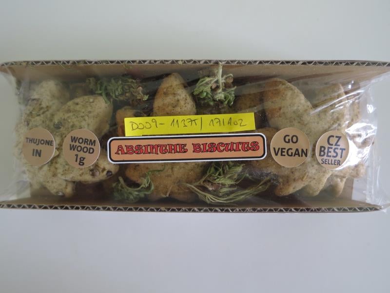 HERE WE GO, Praha: CANNABISCUITS, MUSHROOM BISCUITS a ABSINTHE BISCUITS - výrobky obsahovaly THC v množství, které již není možné považovat za bezpečné. THC je psychoaktivní látkou nacházející se zejména v konopí. Výrobce: Maximal cannabis