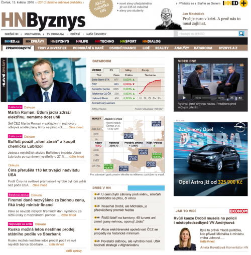 Vzhled rubriky HNBusiness, maketa
