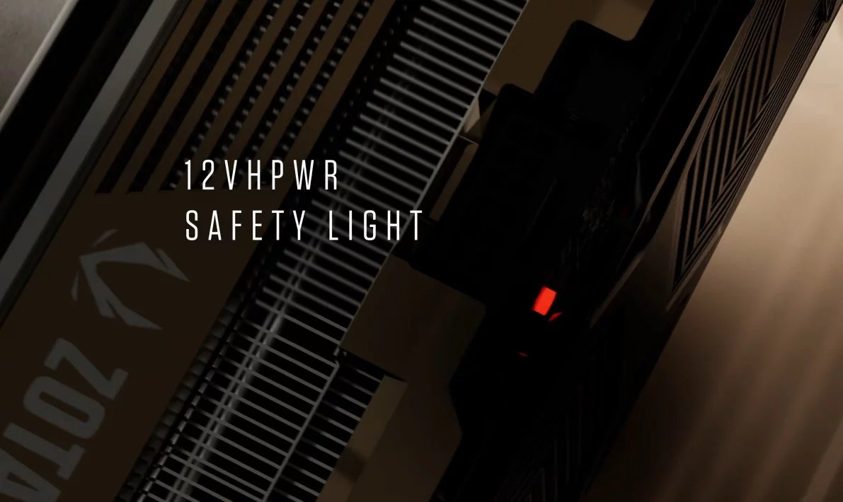 Zotac Safety Light. Správné zasunutí kabelu by mělo být hlášeno zeleným světlem, chybné červeným