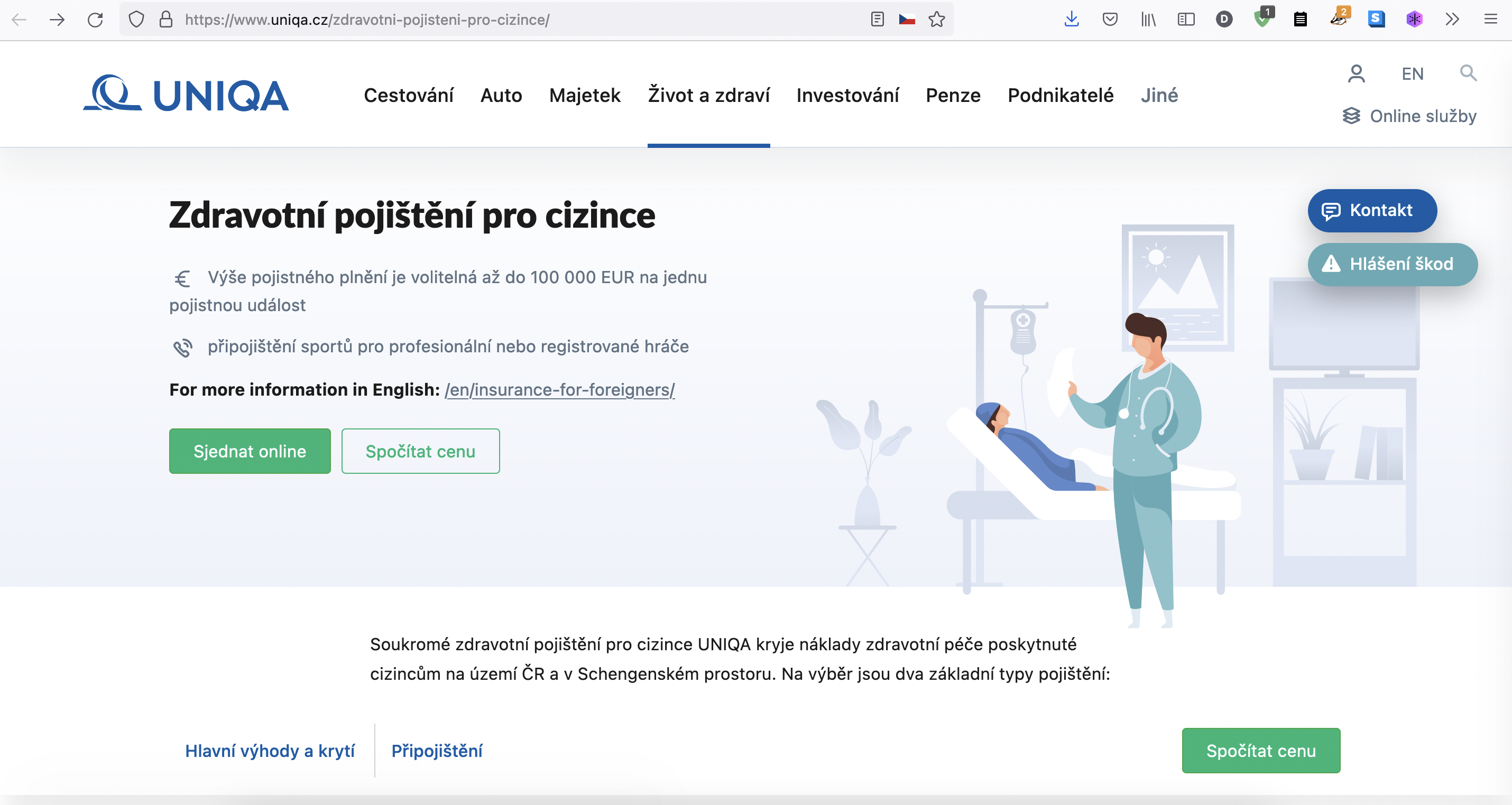 UNIQA pojišťovna. Online pojištění ciziců (16. 9. 2021)