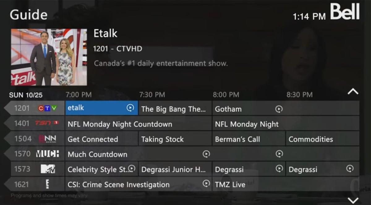 Položky Trending, Restart a přehrávání služby Bell Fibe