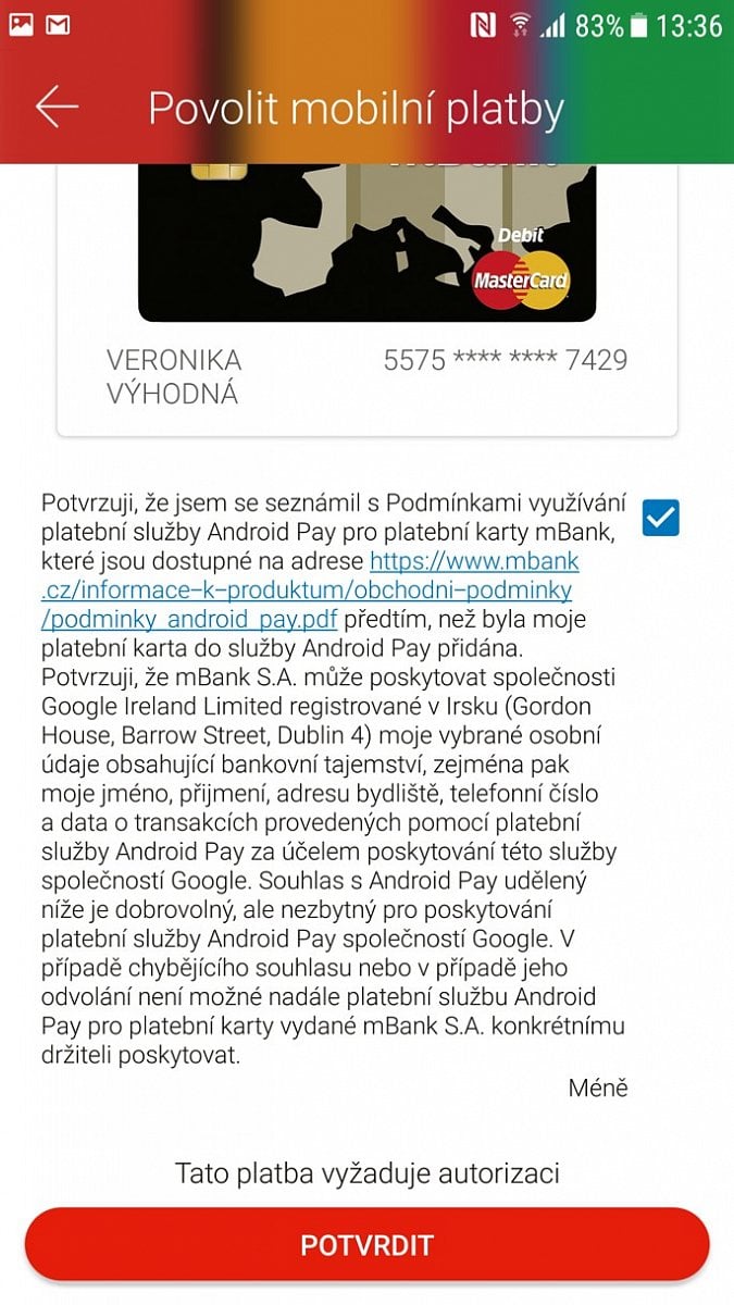 mBank a její platební karty v Android Pay. (14. 11. 2017)
