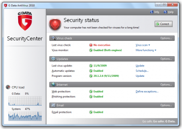 <p>Uživatelské prostředí G&#160;DATA AntiVirus. Pro někoho bohužel jen v angličtině</p>