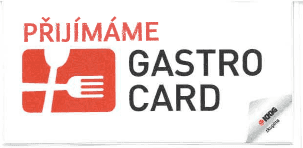 Samolepka informující o tom, že v dané provozovně přijímají elektronickou stravenku GastroCard.