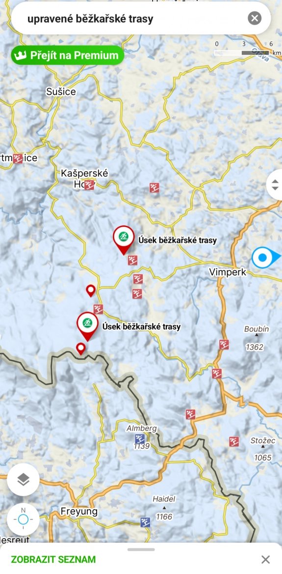Stav běžkařských tras v mobilní aplikaci