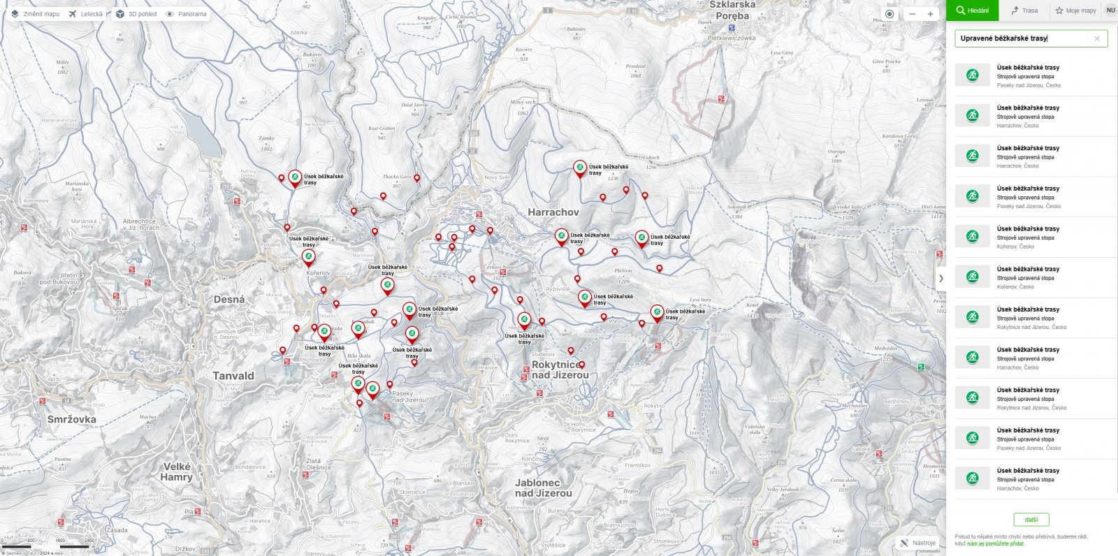 Stav běžkařských tras na webu