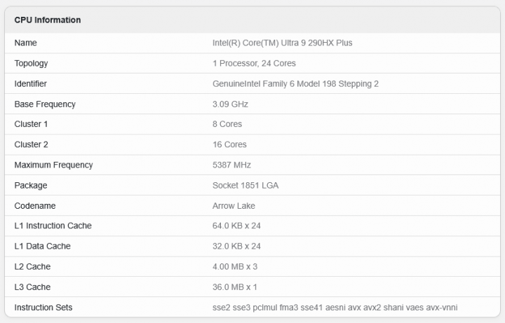 Core Ultra 9 290HX Plus v notebooku Acer Predator PHN18-I71