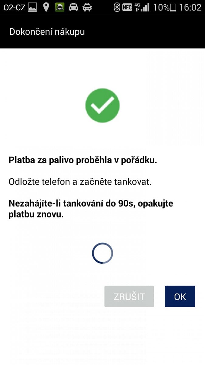 Platba proběhla, můžeme tankovat.