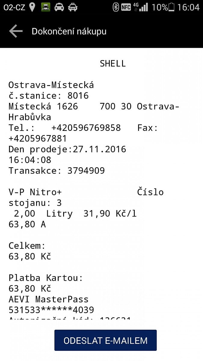 Elektronický daňový doklad vidíte přímo v aplikaci, ale můžete si jej zaslat na e-mail.
